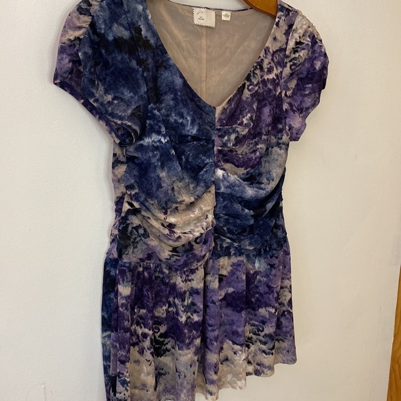 Anthropologie Postmark Y2K Watercolor Ruched Mesh on Mesh Peplum Top - Picture 10 of 12